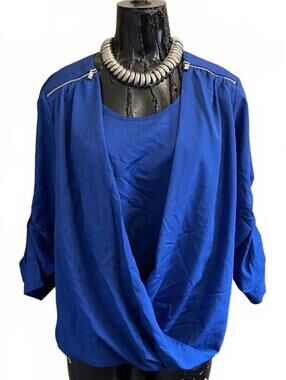 Calvin Klein Blue Draped Front Blouse Size S